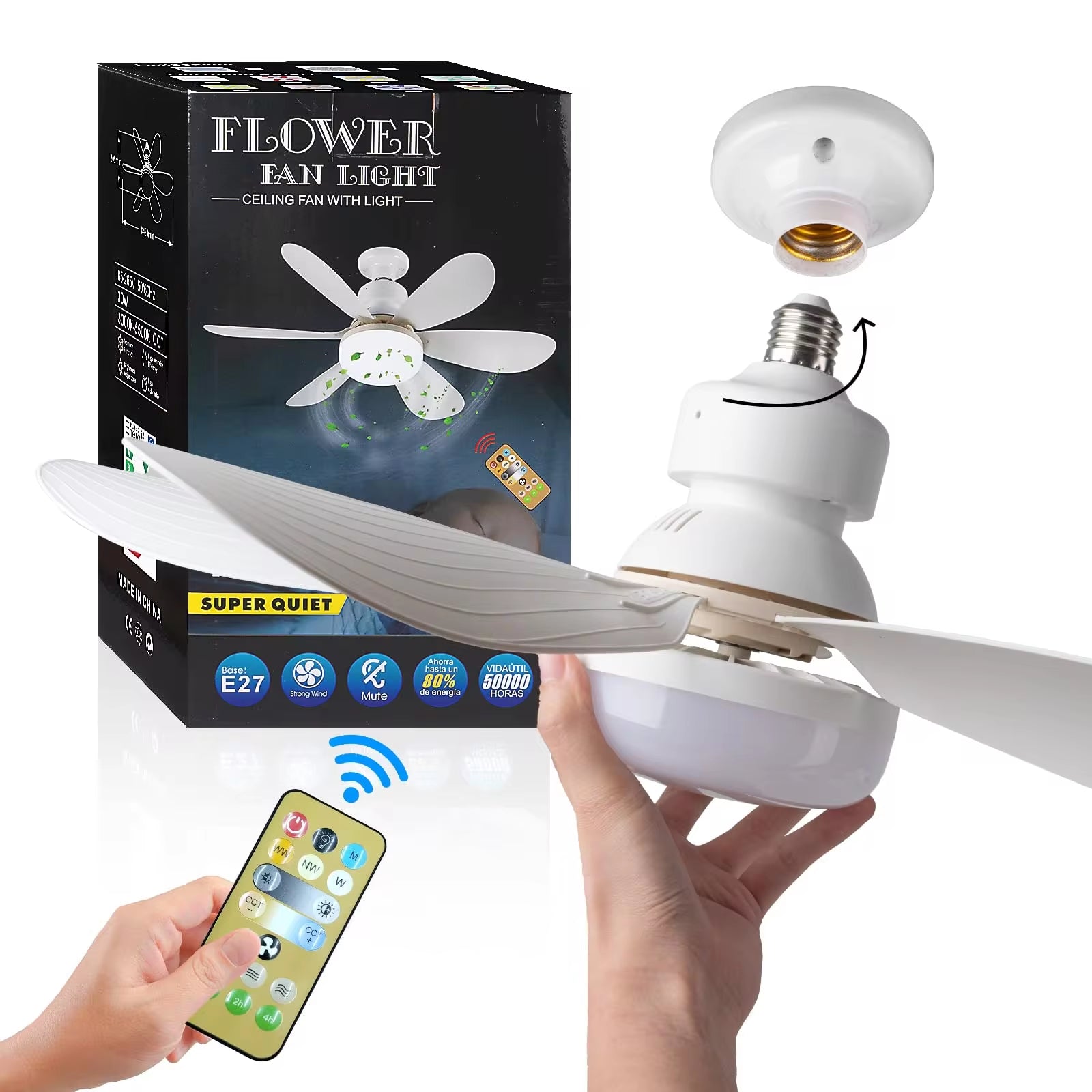 LED 30W Ceiling Fan Light E27 with Remote Control for Dimming, Suitable for Living Room, Study, Household Use, 85-265V